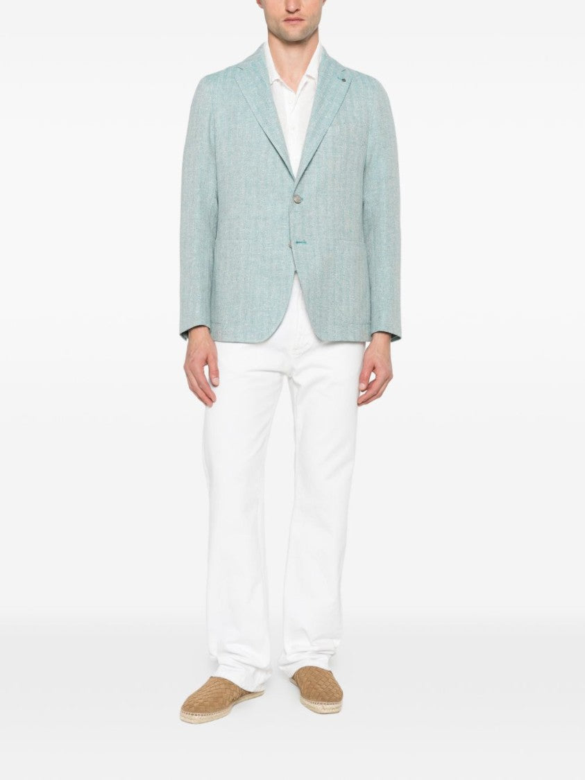 Tagliatore Herringbone Pattern Tailored Jacket With Notched Lapels
