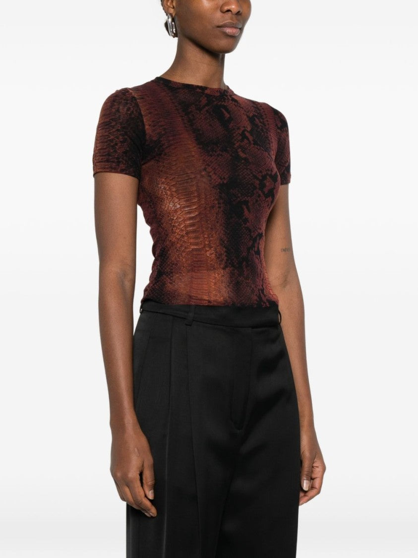 Jean Paul Gaultier Fitted Snake Print Top In Silk And Nylon Blend