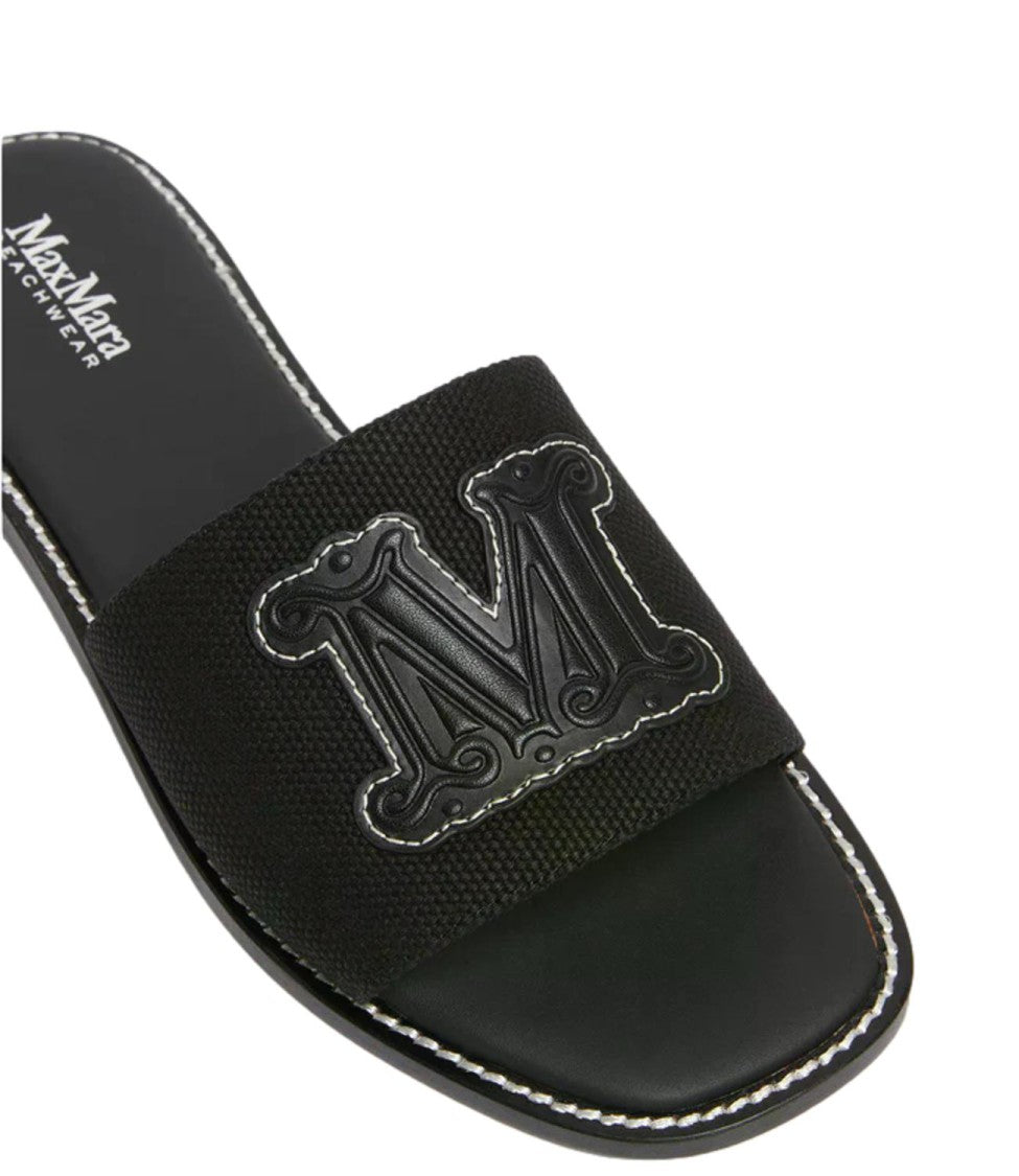 Max Mara Black Cotton Blend Sandal Slides