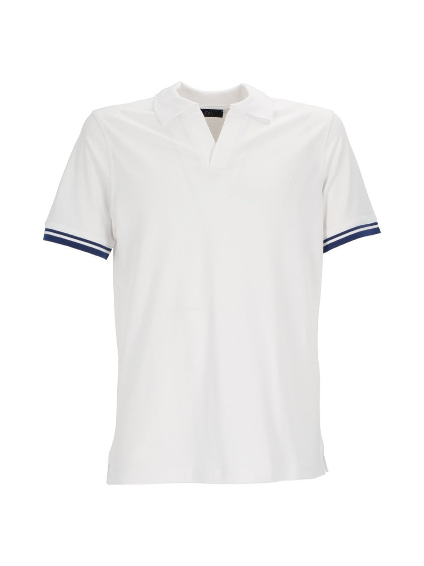 Fay White Striped Cuffs V Neck Polo Shirt