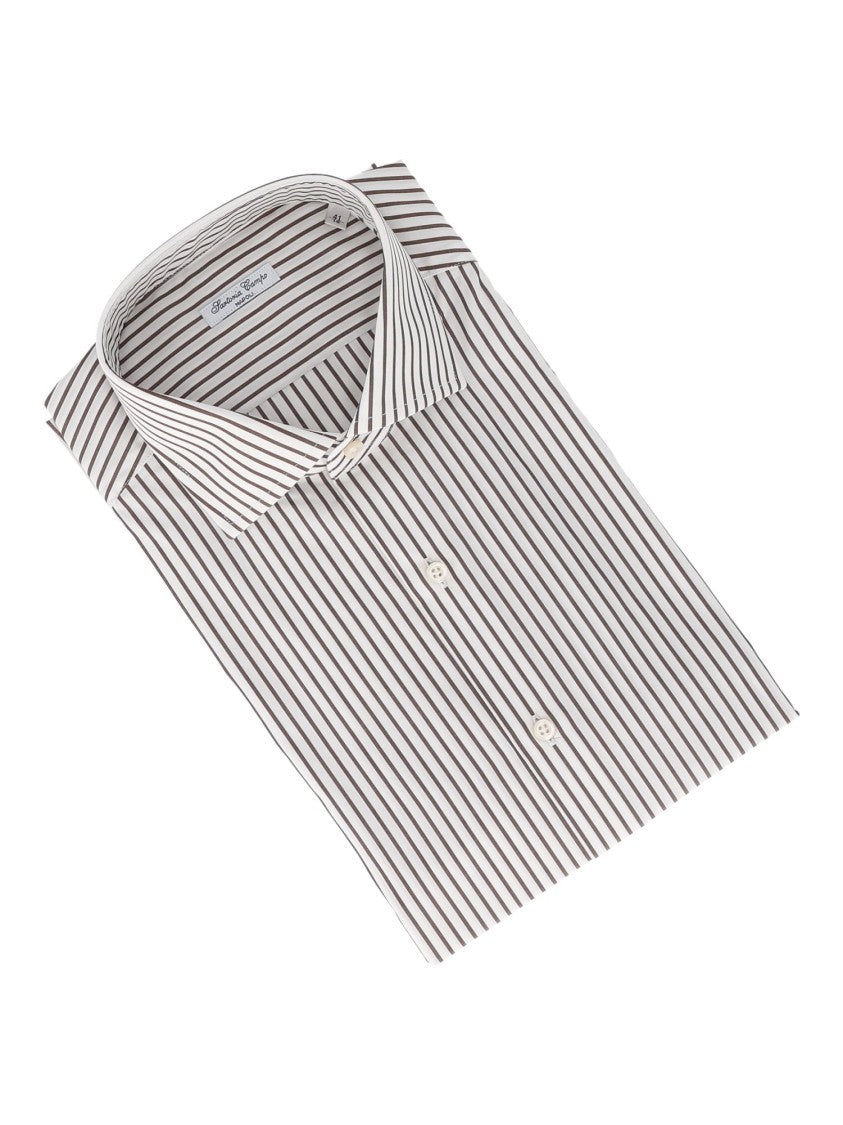 Sartoria Del Campo-Sonrisa Vertical Striped Crisp Cotton Casual Shirt