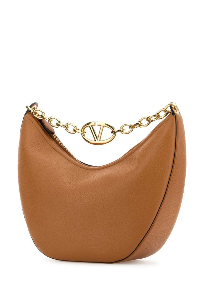 Valentino Garavani Camel Leather Medium Hobo Vlogo Moon Handbag