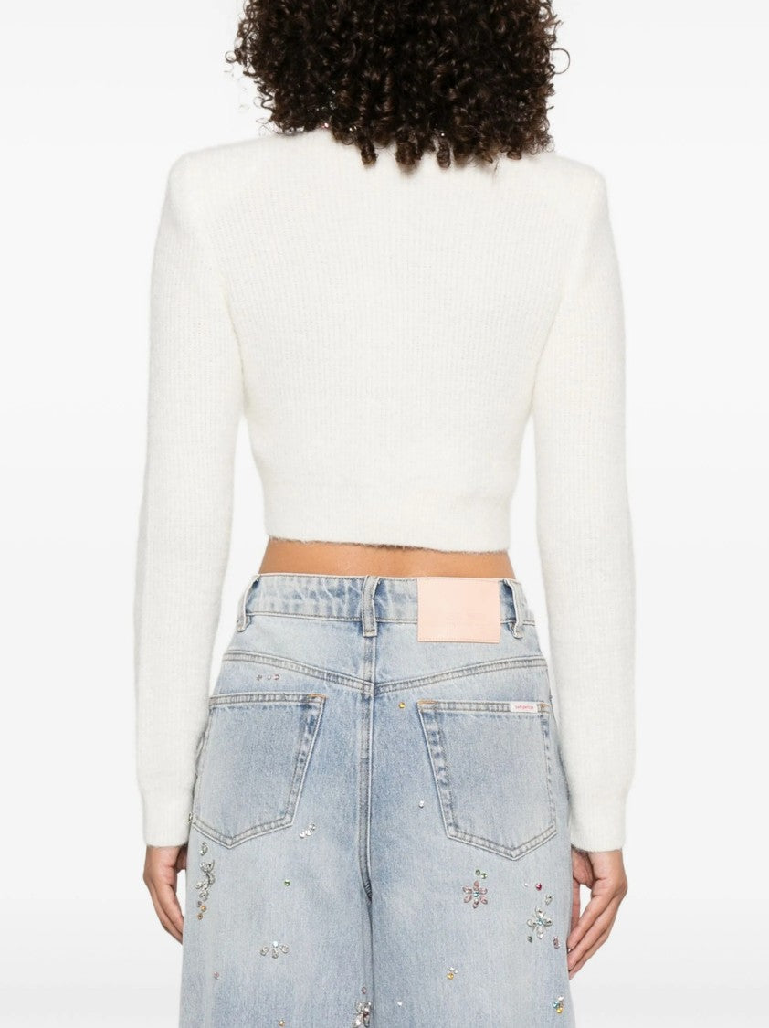 Self-Portrait Cropped Sweater With Beaded Trim