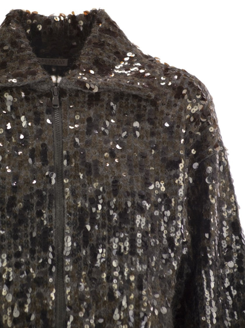 Brunello Cucinelli Dazzling Dégradé Embroidery Mohair/Wool Cardigan