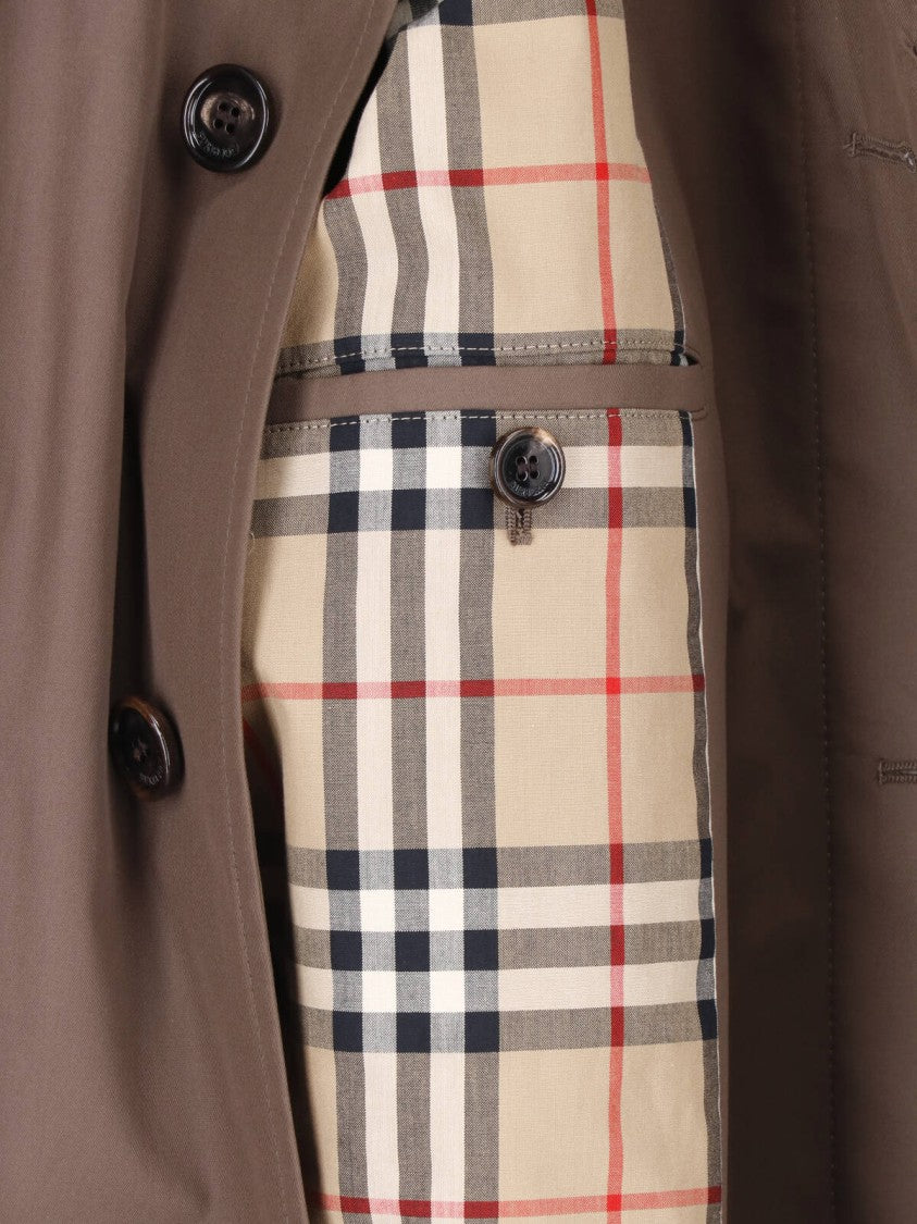 Burberry Brown Button-Up Jacket With Distinctive Plaid Lining