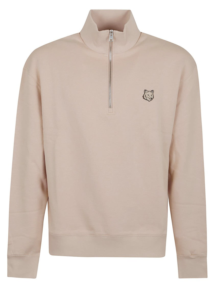 Maison Kitsuné Half-Zip Grey Cotton Sweatshirt With High Collar