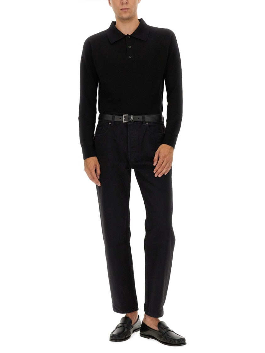 Saint Laurent Long-Sleeved Wool Polo With Classic Collar