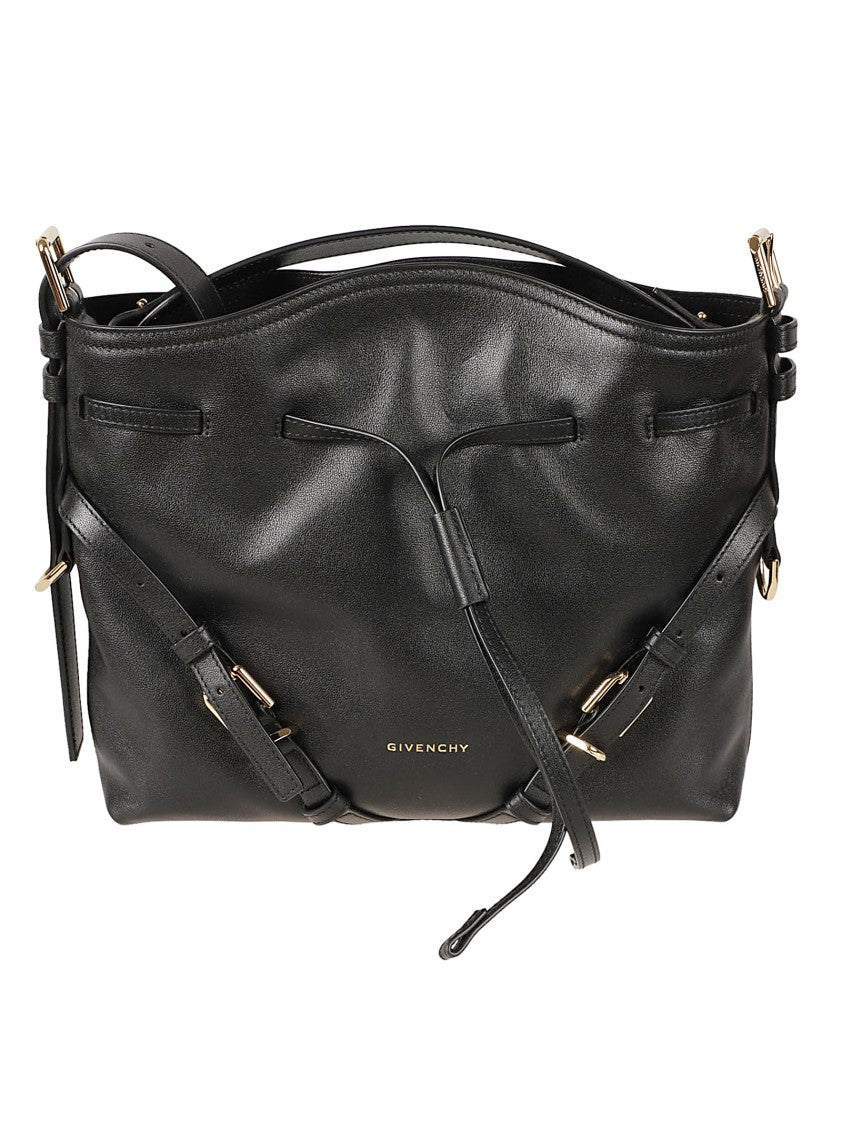 Givenchy Black Calf Leather Bag With Adjustable Straps And Drawstring Detail