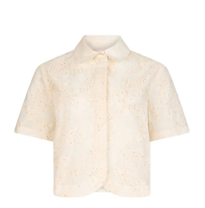 Liu Jo White Cotton Muslin Shirt With Refined Floral Embroidery