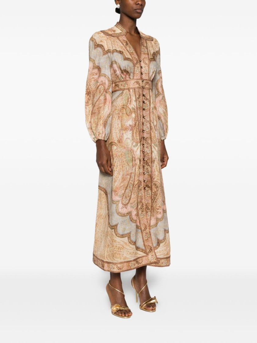 Zimmermann Paisley-Inspired Midi Dress With Puffed Sleeves