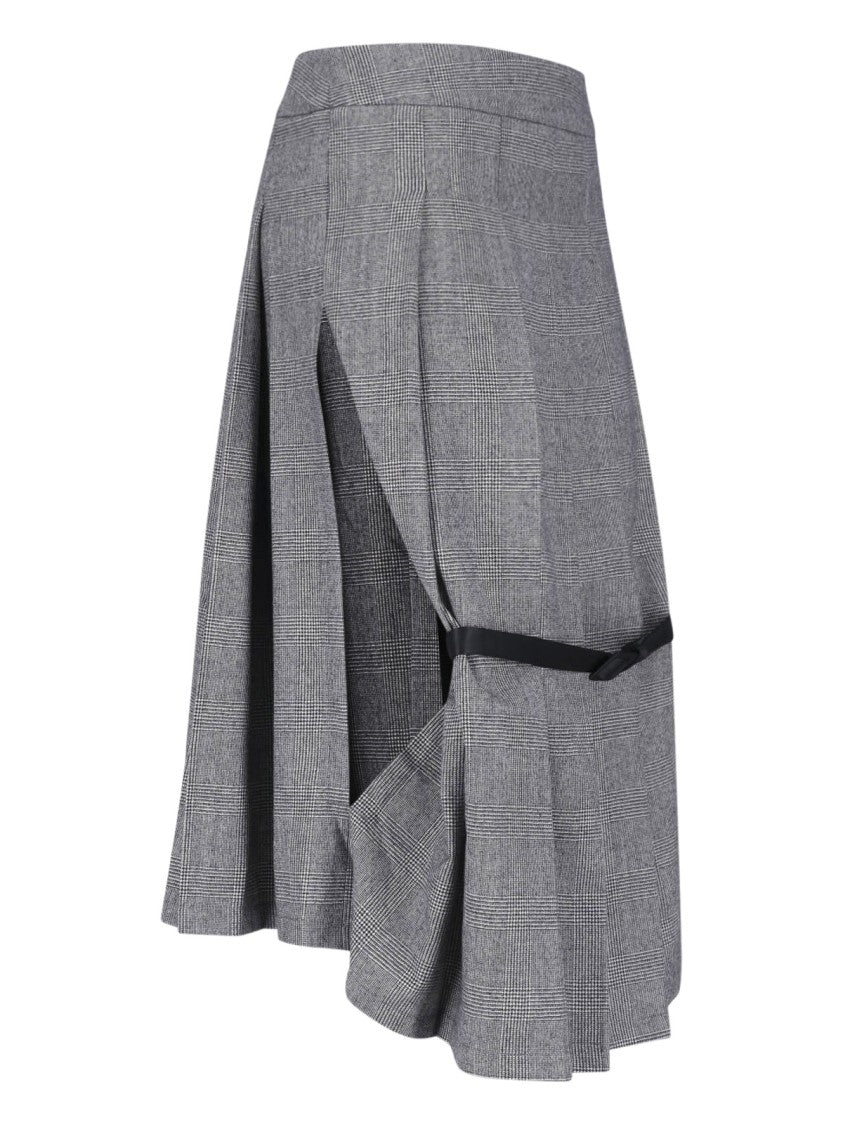 Vaquera Grey Pleated Front-Buckle Wool Midi Skirt