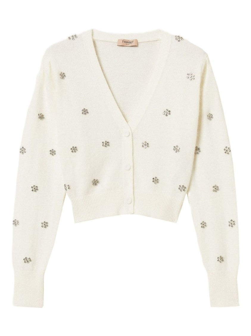 Twin-Set Cropped Cardigan With Fluffy Texture And Sparkling Embellishments