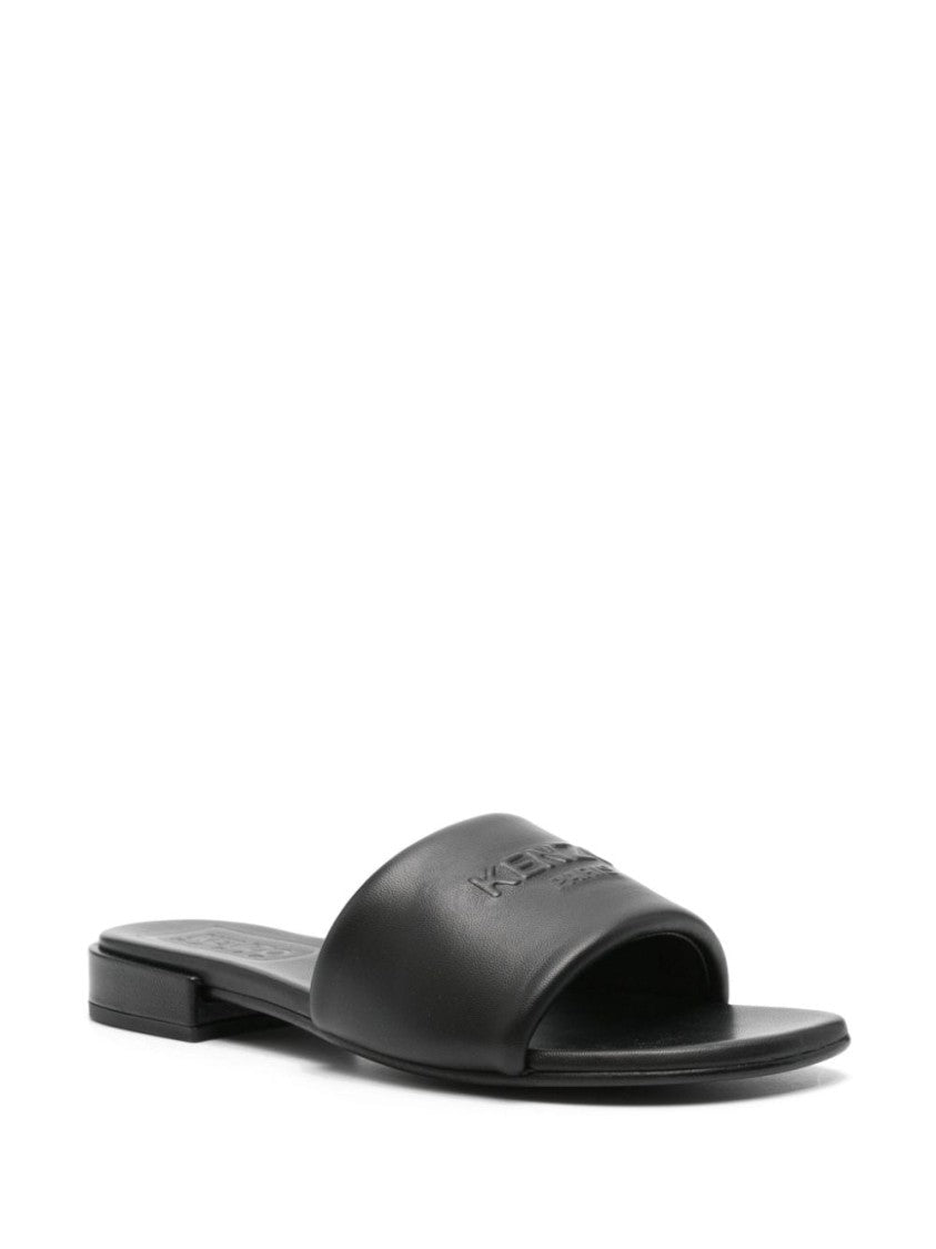 Kenzo Smooth Grain Black Calf Leather Sandals