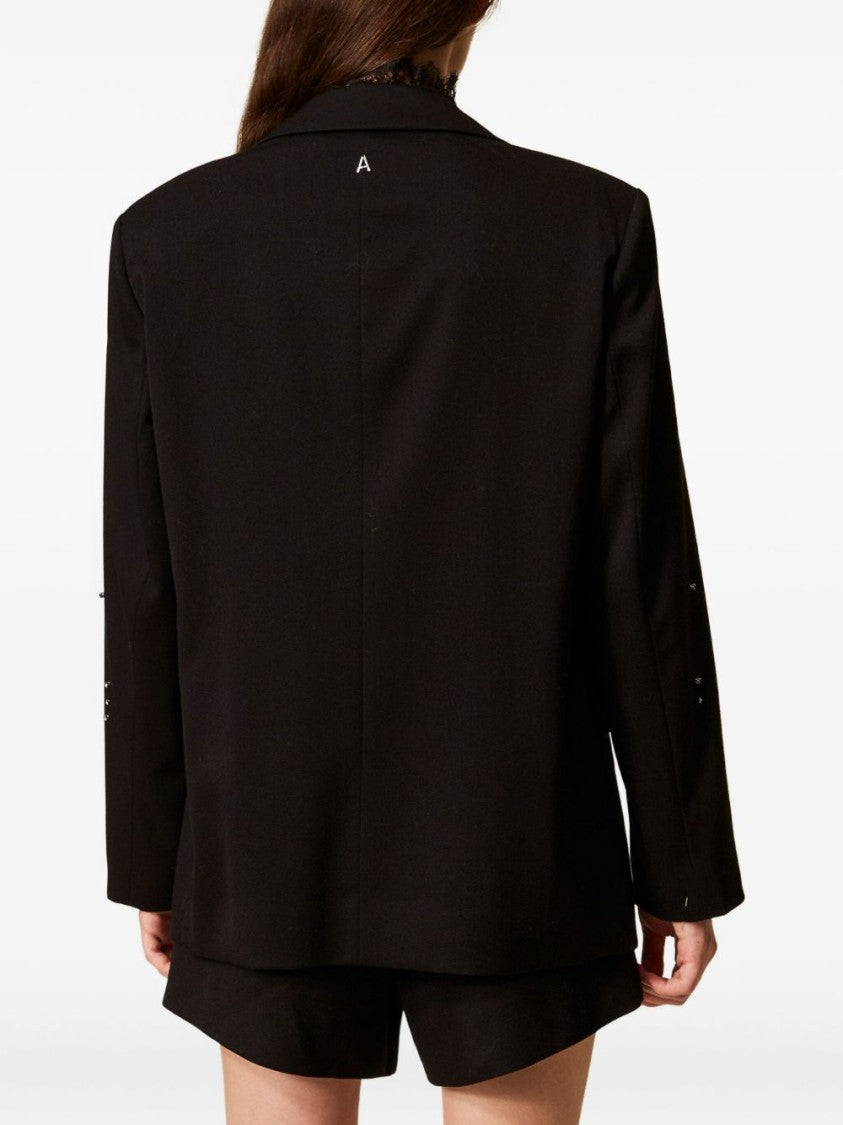 Twin-Set Tailored Black Blazer With Embellished Accents
