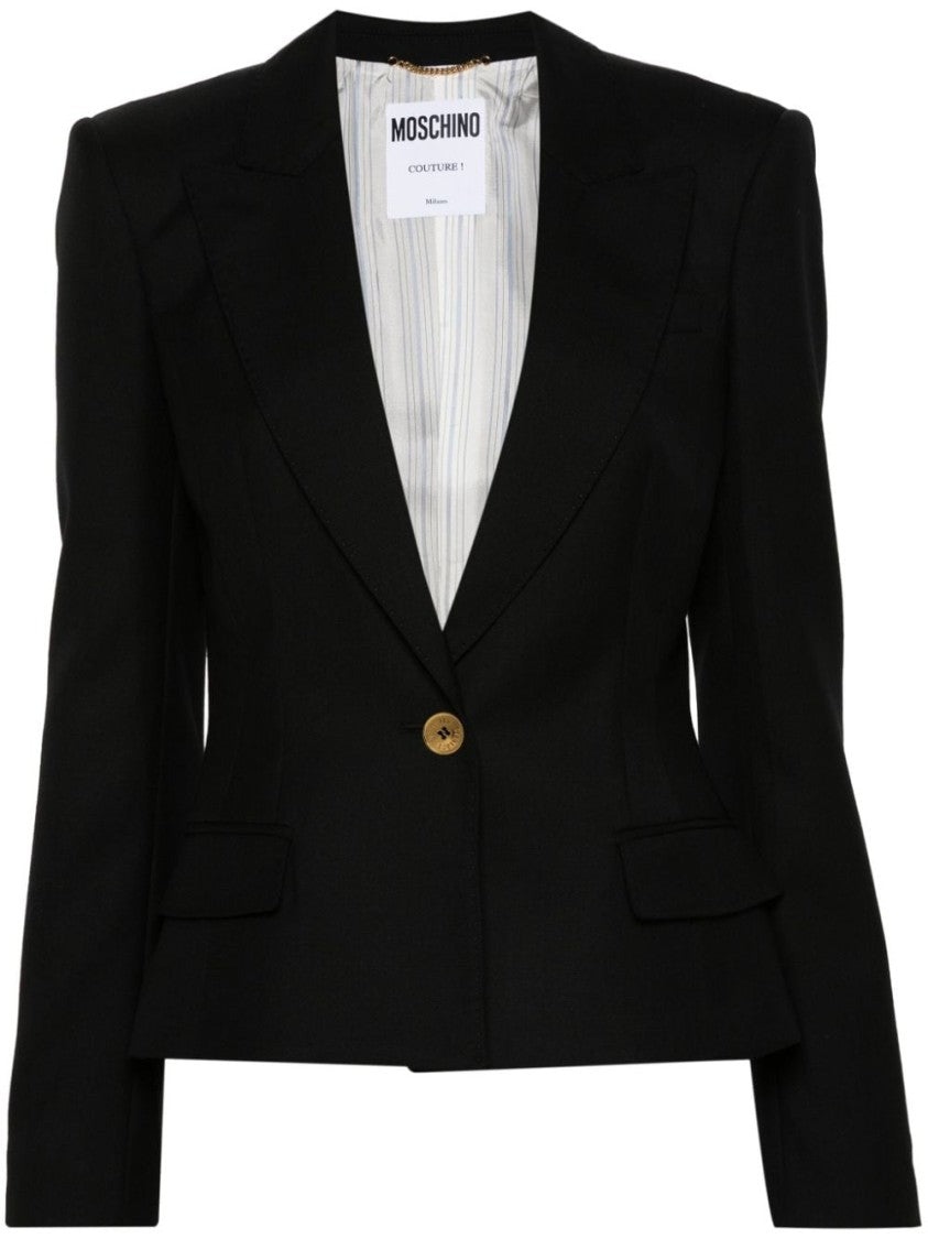 Moschino Structured Black Virgin Wool Gabardine Blazer