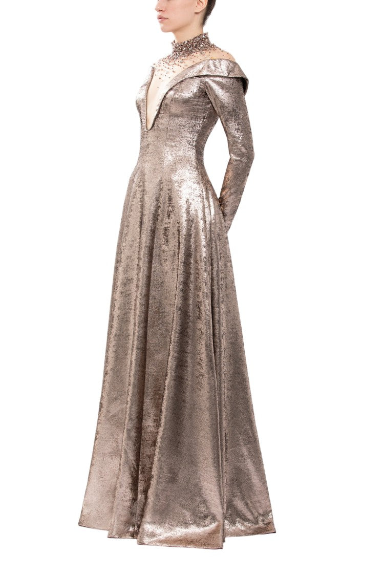 Saiid Kobeisy Embellished Off-Shoulder Lamé Dress