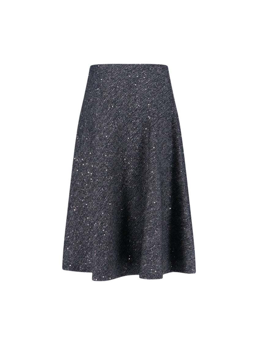Tagliatore Flared Grey Skirt With Textured Fabric And Sequined Detail
