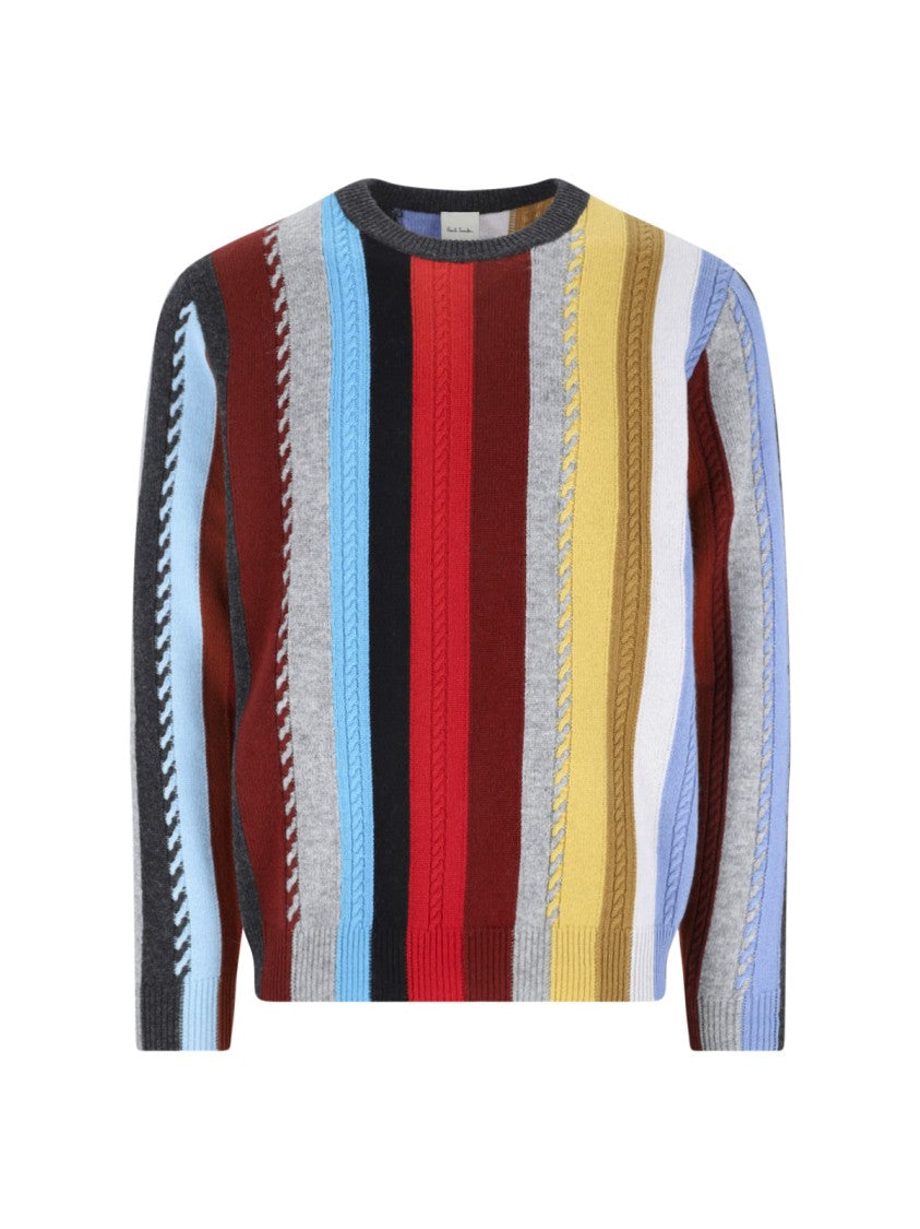 Paul Smith Multicolour Vertical Stripe Sweater With Cable Knit Detailing