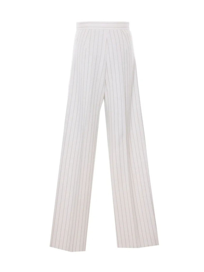 Max Mara White Striped Pleated Waistband Cotton Pants