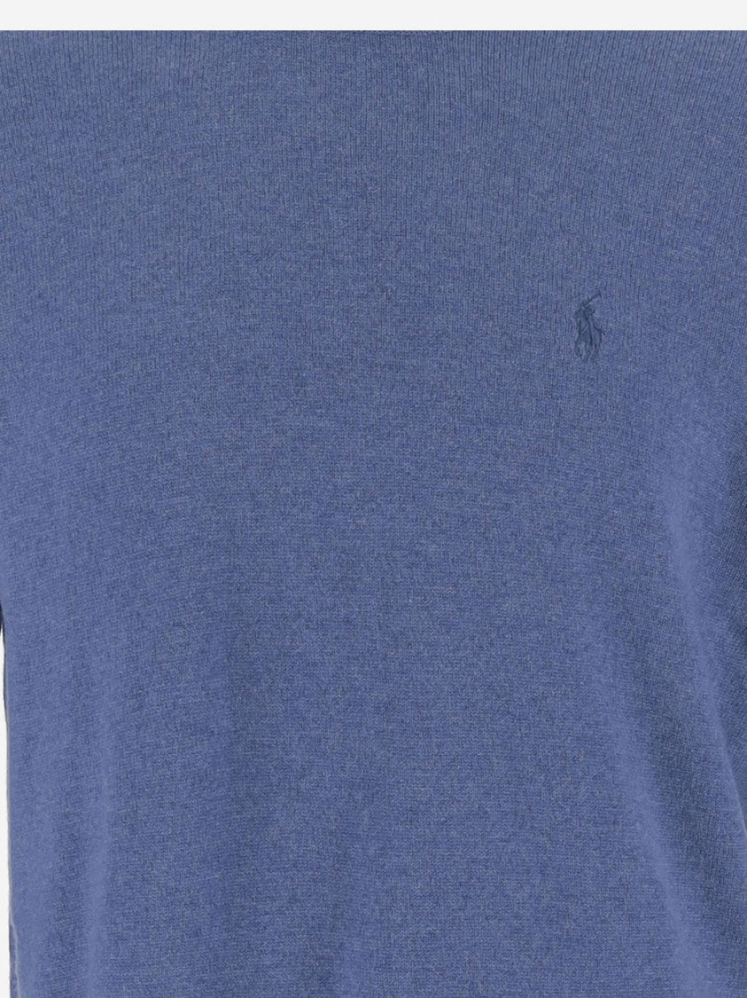 Polo Ralph Lauren Light Blue Wool Crew Neck Sweater With Ribbed Hems