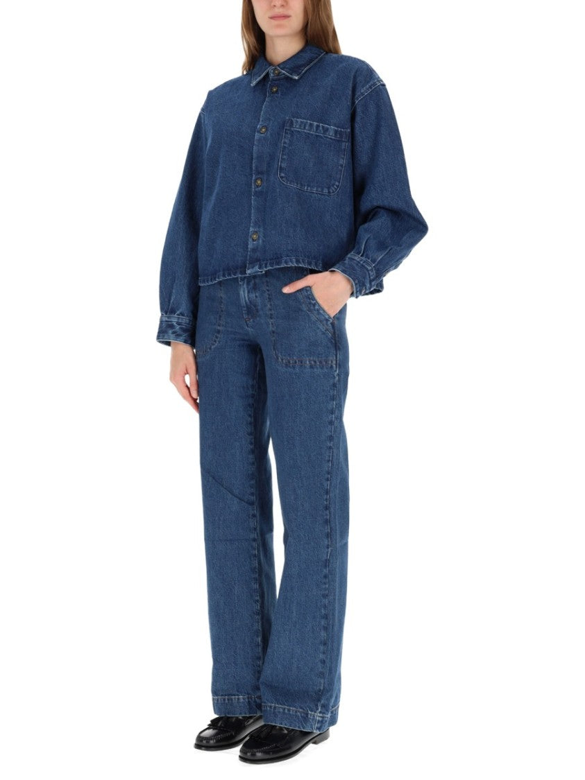 A.P.C. Cropped Denim Shirt With Classic Collar