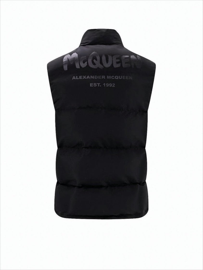 Alexander Mcqueen Padded Black Vest With High Collar