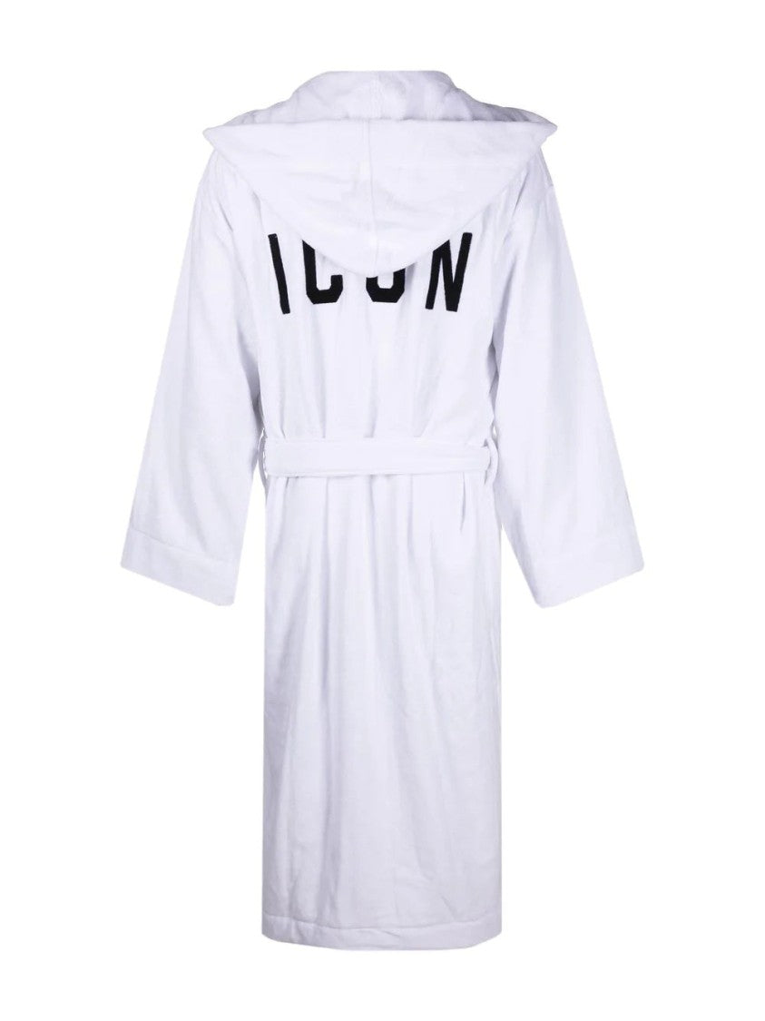 Dsquared2 Hooded Cotton Bathrobe With Bold Lettering