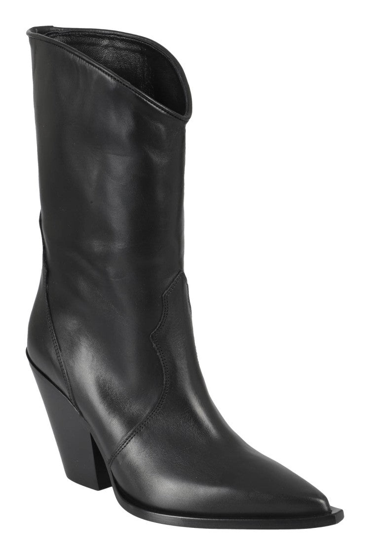 Elena Iachi Pointed Toe Black Leather Cowboy Boots