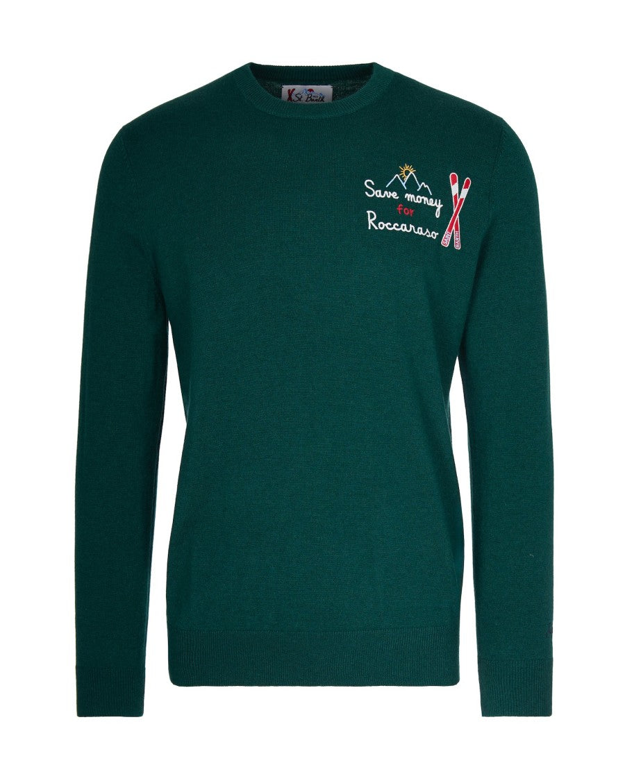 Mc2 Saint Barth Crewneck Wool Sweater With Contrasting Embroidery
