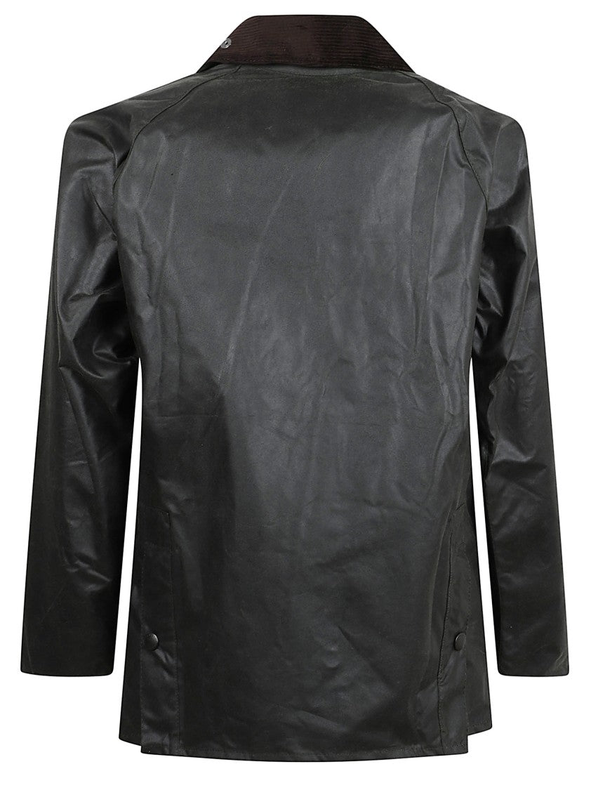Barbour Dark Green Waxed Cotton Jacket With Corduroy Collar