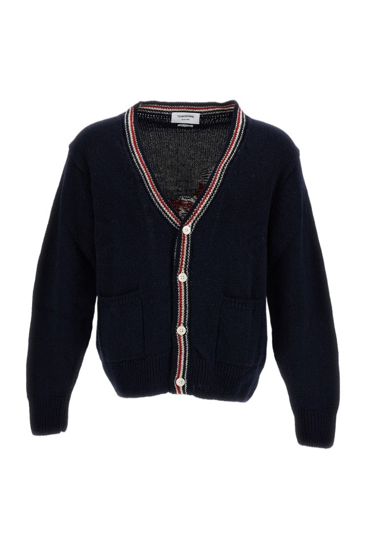 Thom Browne Blue Wool Donegal Hector Patchwork Cardigan