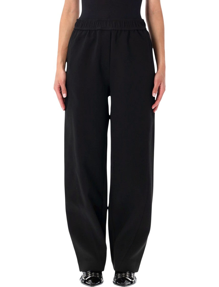 Ganni Wide-Leg Pants With Elastic Waistband And Flap Pockets