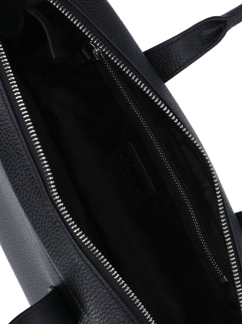 Staud Textured Black Leather Shoulder Bag With Dual Zip Closure