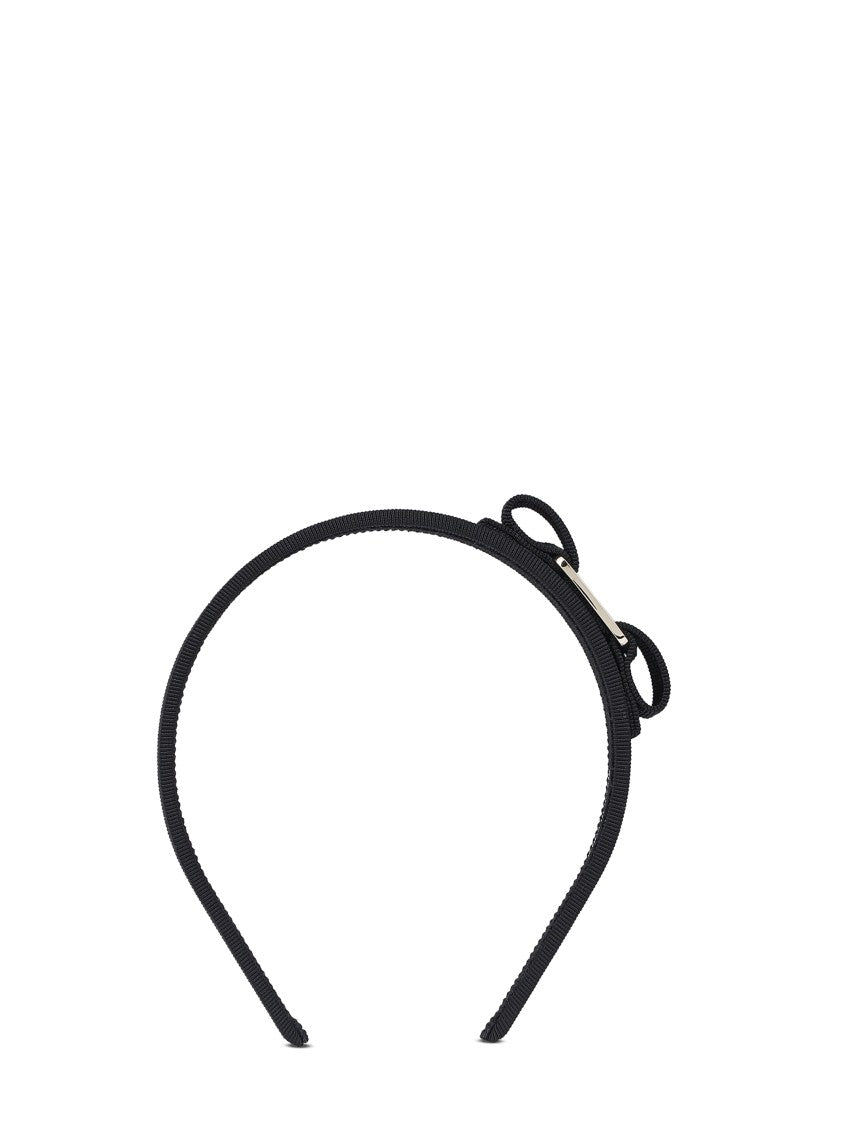 Ferragamo Textured Black Headband With Bow Detail