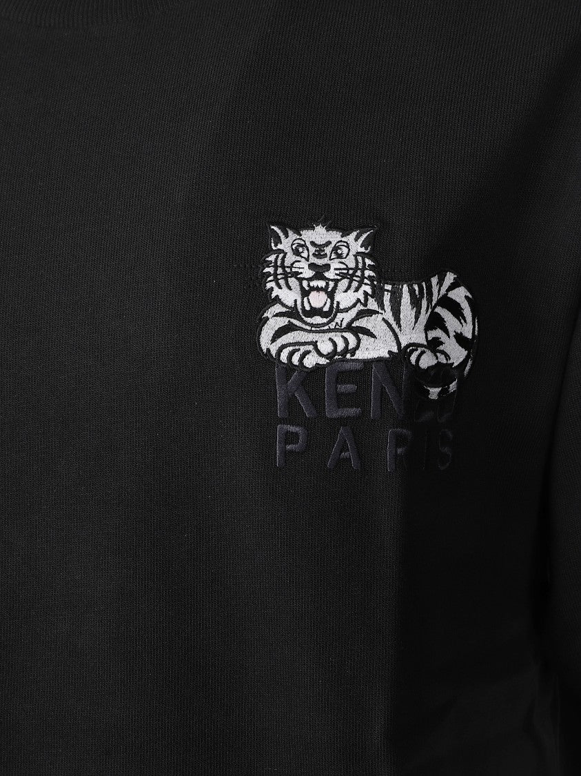 Kenzo Embroidered Black Cotton Crew Neck T-Shirt