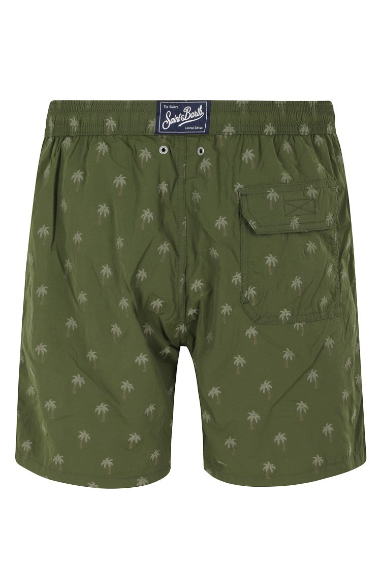 Mc2 Saint Barth Military Green Patmos Jacquard Palm Drawstring Polyester Swimsuit