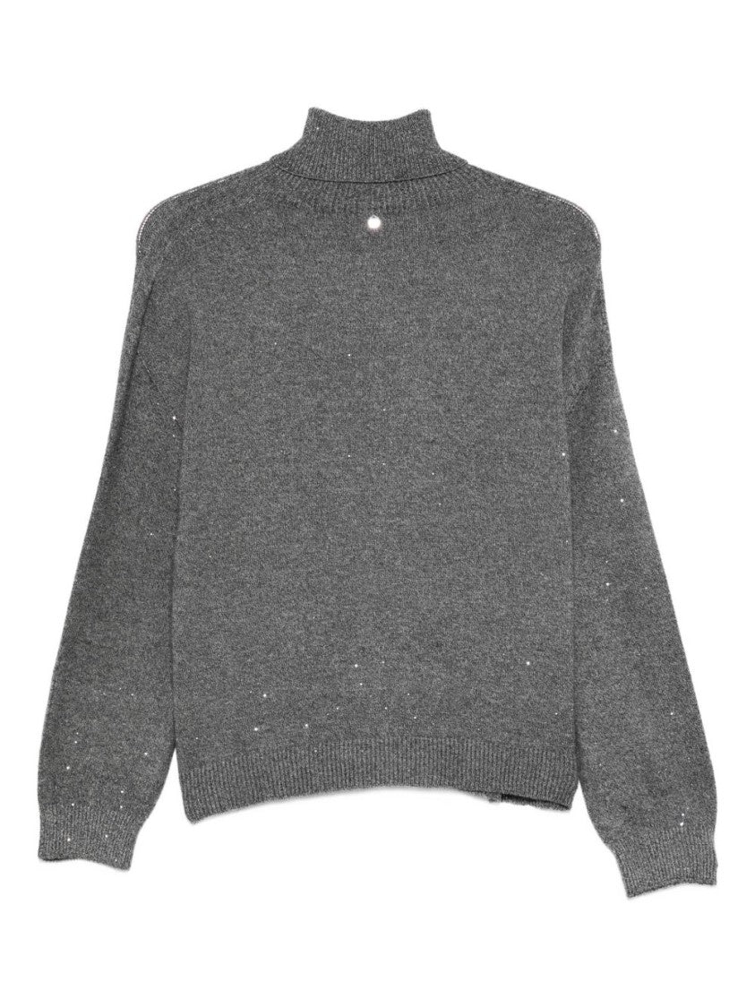 Liu Jo High Neck Gray Sweater With Relaxed Fit