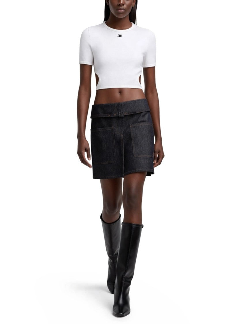 Courrèges Cropped Cut-Out Sides Logo T-Shirt