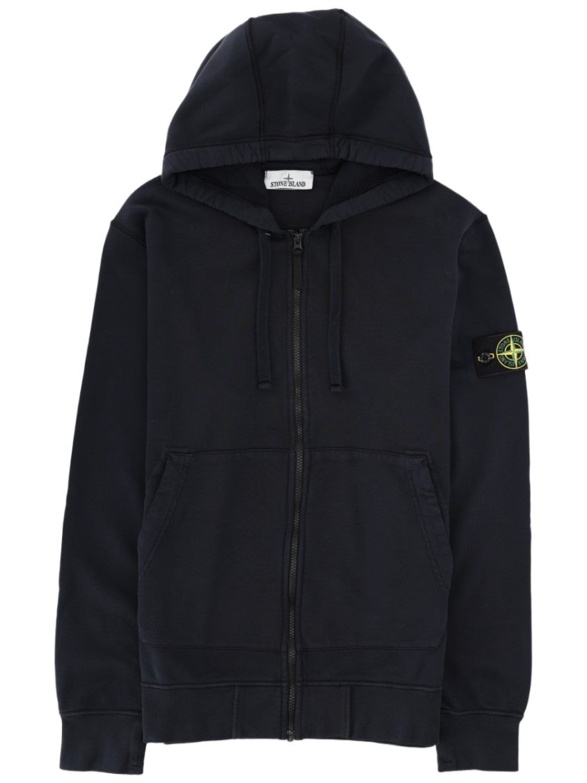 Stone Island Zip-Up Drawstring Patch Cotton Hoodie