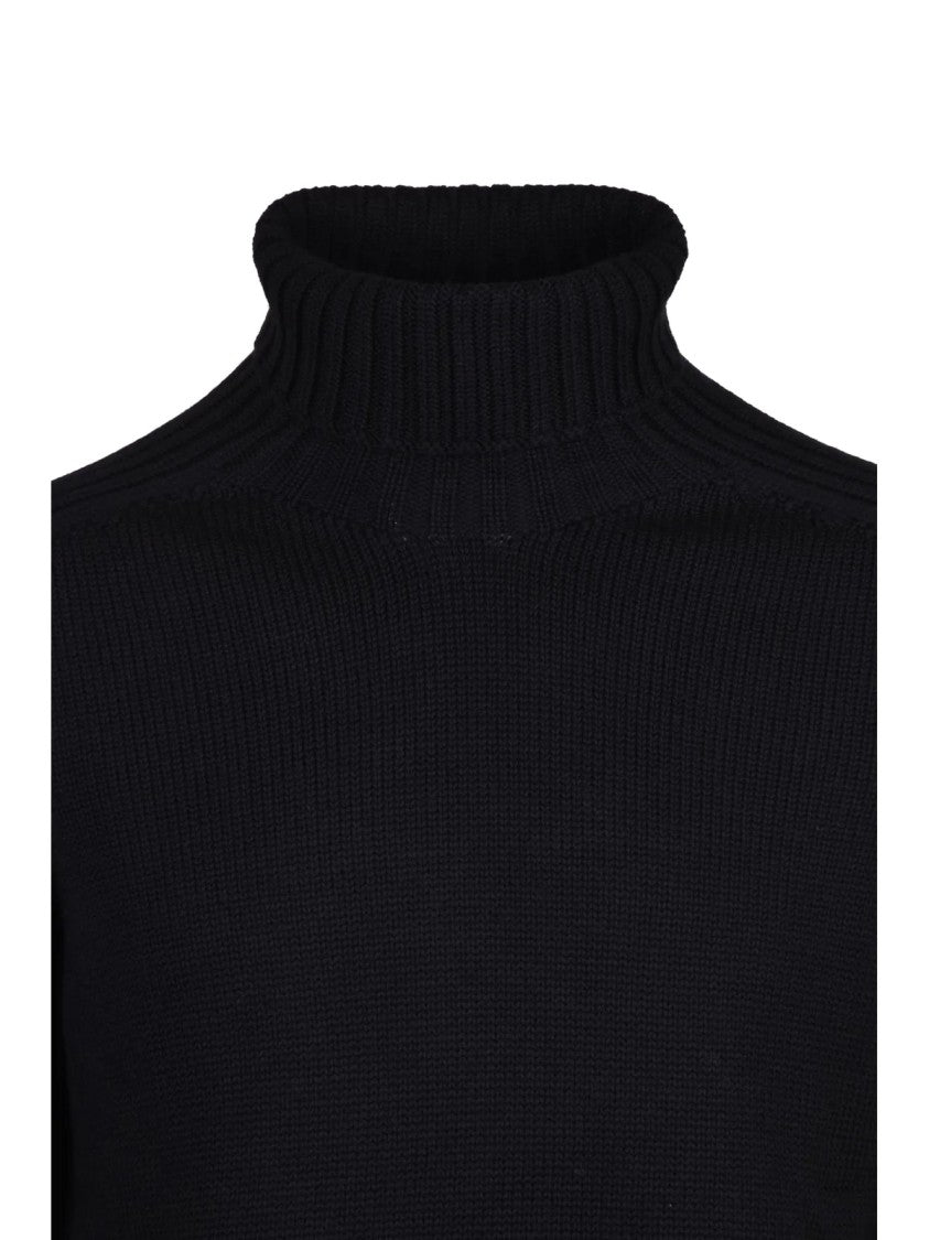 Gran Sasso Black High Neck Virgin Wool Sweater