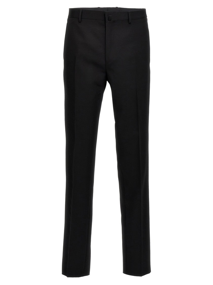Lanvin Tailored Black Wool Tuxedo Pants With Satin Side Bands