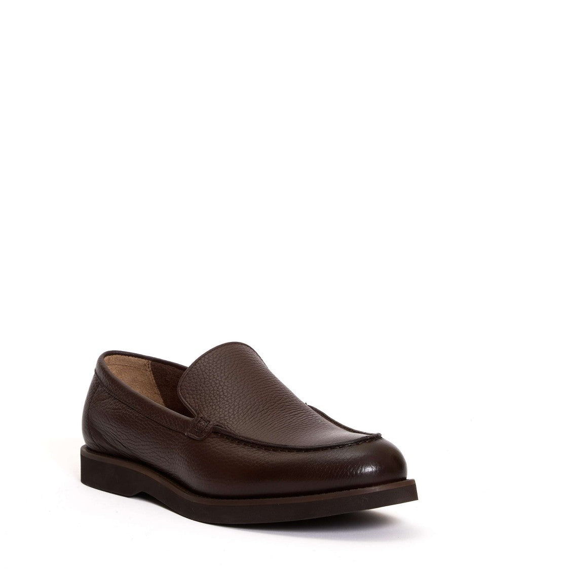 Doucal's Brown Hammered Leather Moccasin Slippers