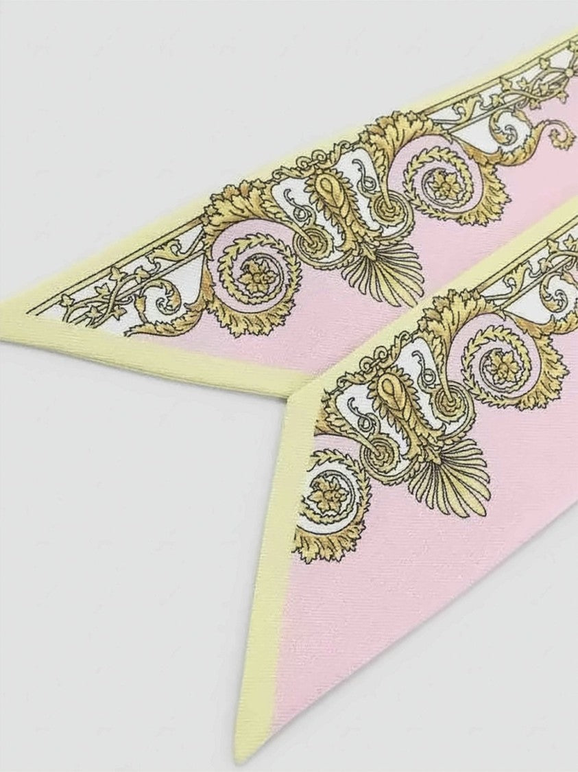 Versace Baroque Pattern Silk Scarf With Pointed Ends