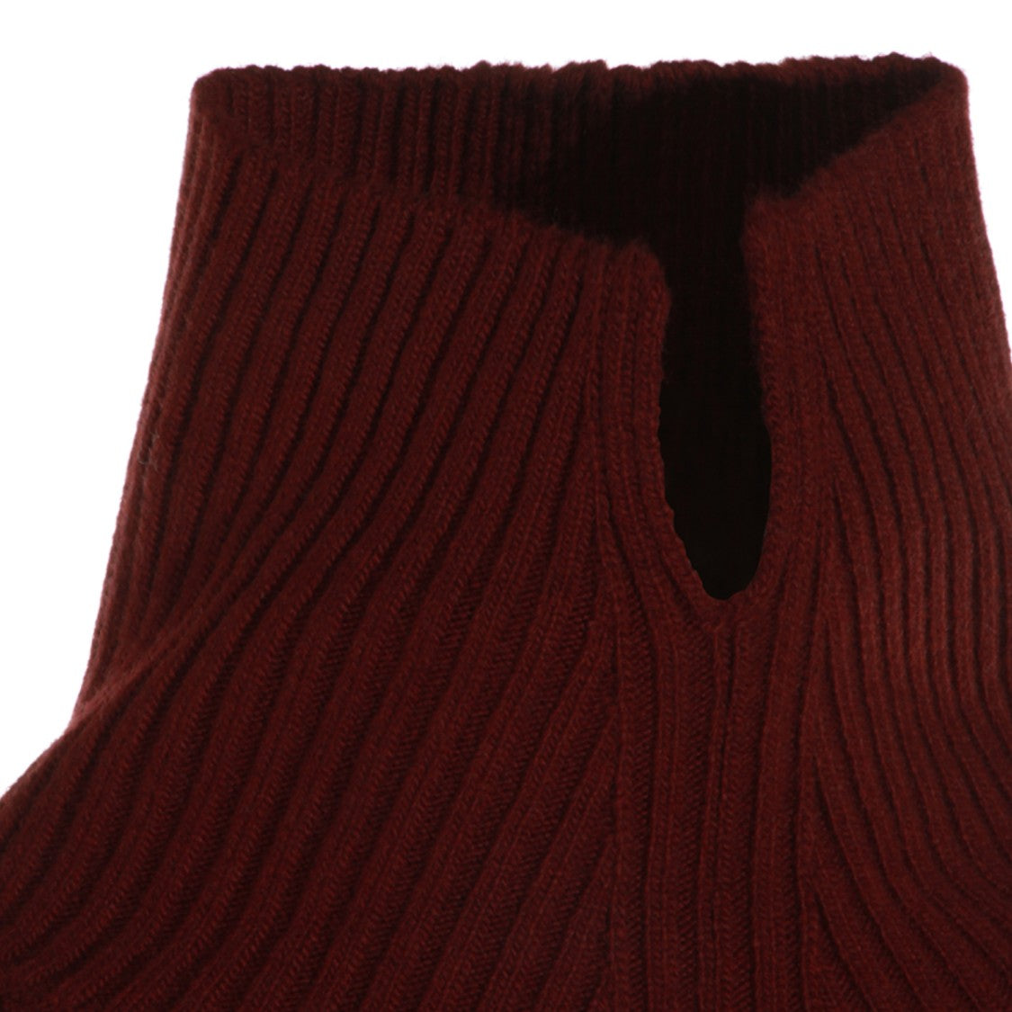 Jil Sander Red Wool Knit Sweater With High Ribbed Collar And Textured Detailing