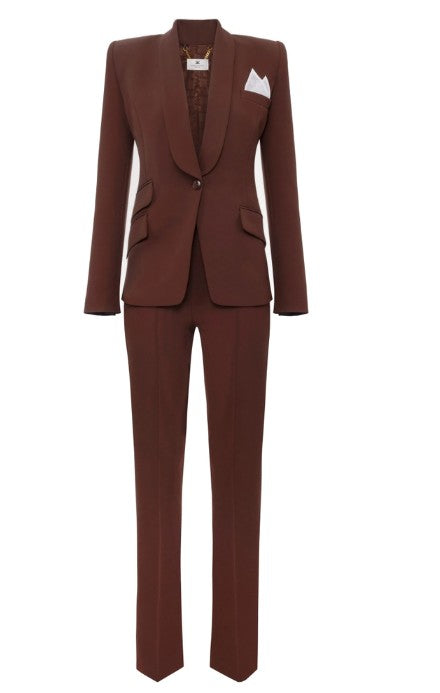 Elisabetta Franchi Tailored Brown Suit With Fitted Blazer And Straight-Leg Trousers