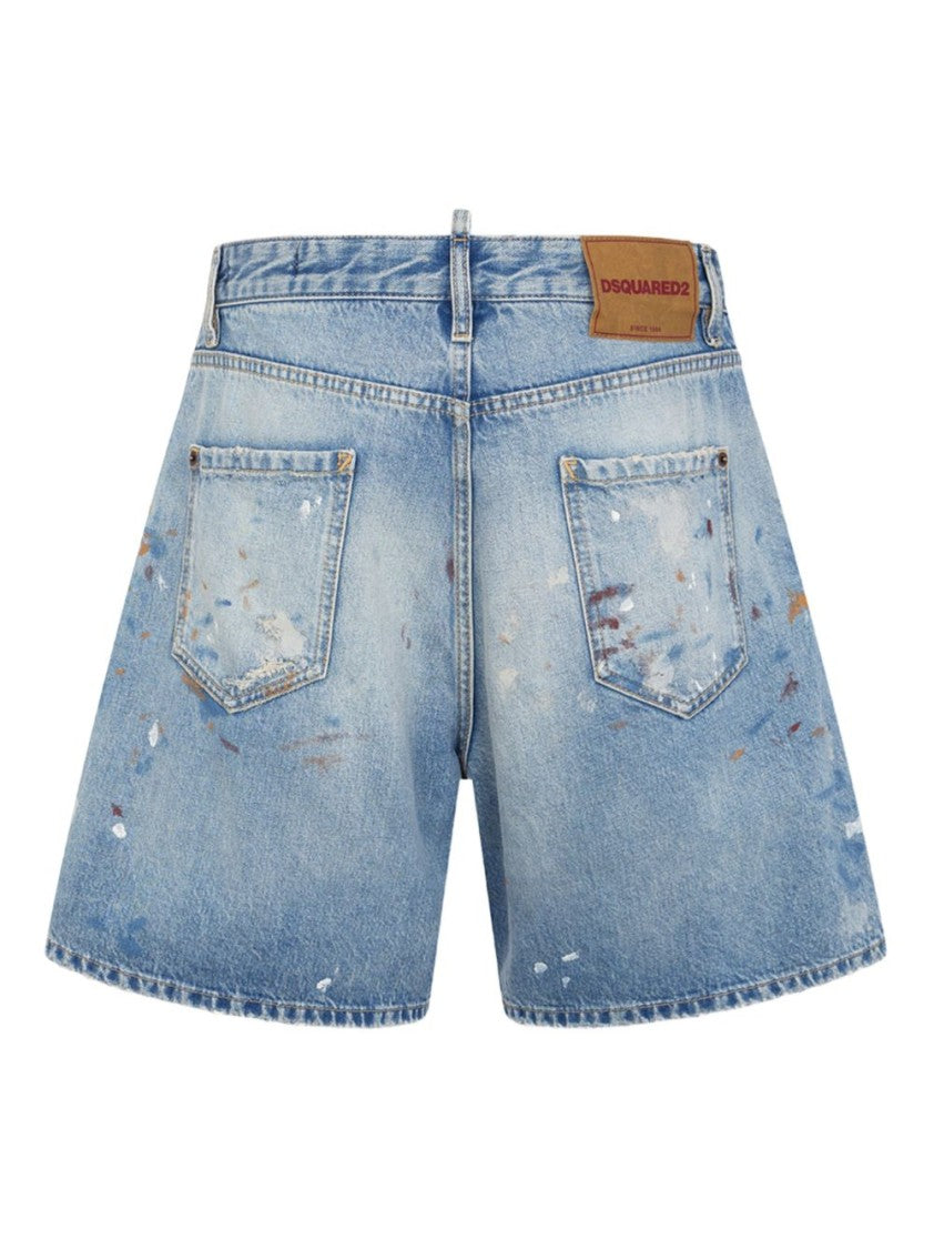 Dsquared2 Medium Wash Patchwork Paint Splatter Shorts