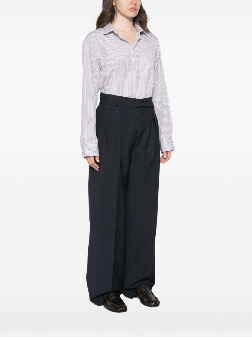 Prada Wide-Leg Tailored Front-Pleated Pants