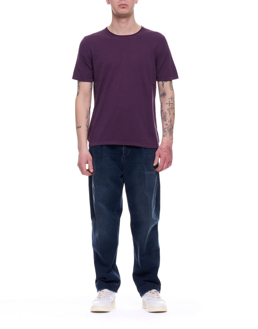 Fabrizio Del Carlo Purple Regular Fit Cotton Round Neck T-Shirt