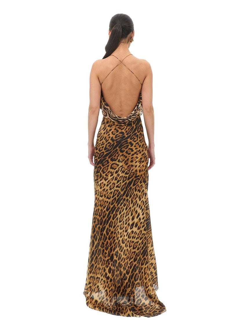 Roberto Cavalli Jaguar Print Silk Maxi Dress