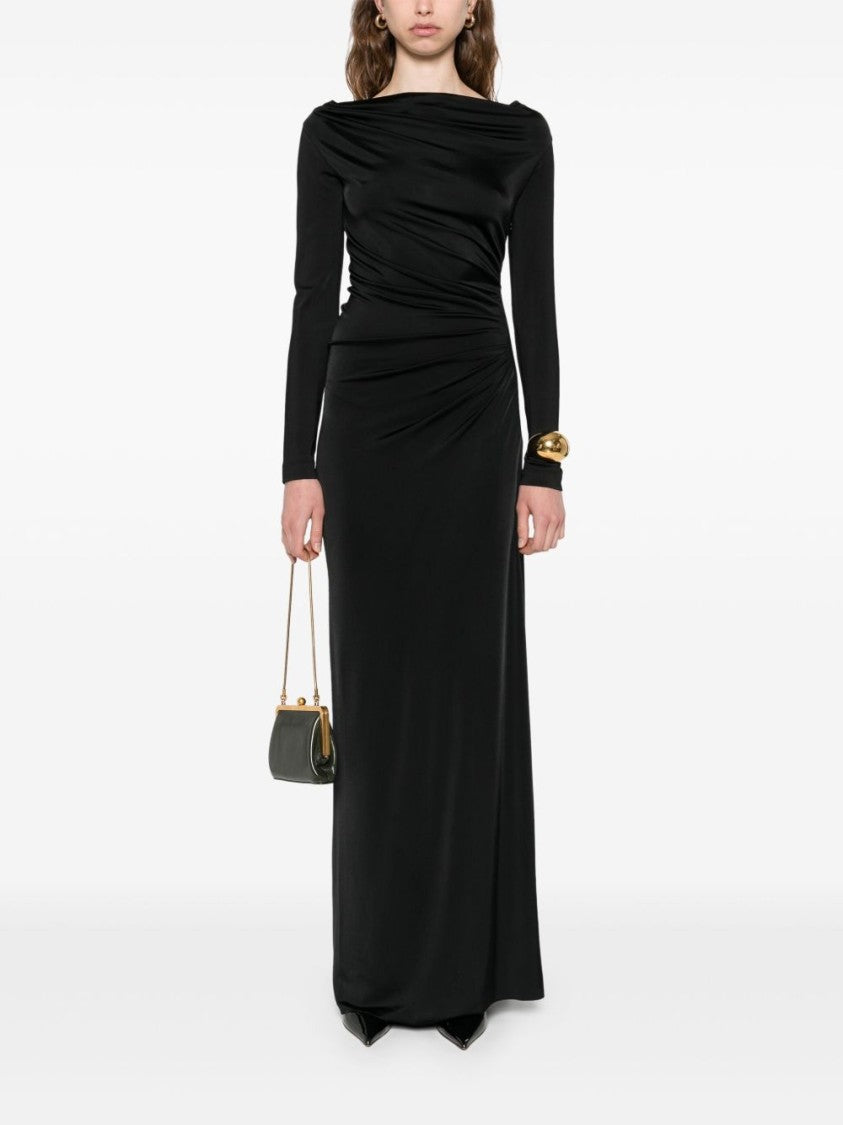 Victoria Beckham Floor-Length Black Dress With Off-The-Shoulder Neckline
